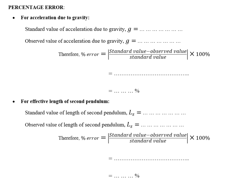 Physics Experiment TO DETERMINE THE ACCELERATION DUE TO GRAVITY IN